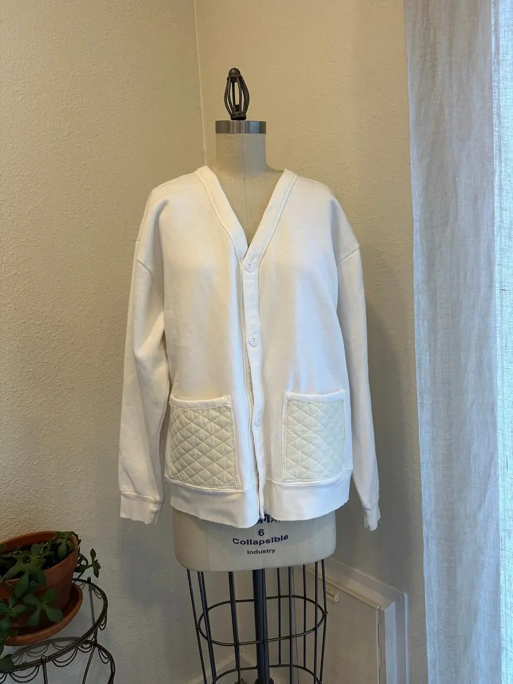BAW Fashion Wear Women's Large Cardigan Sweater White Cotton Blend Vintage